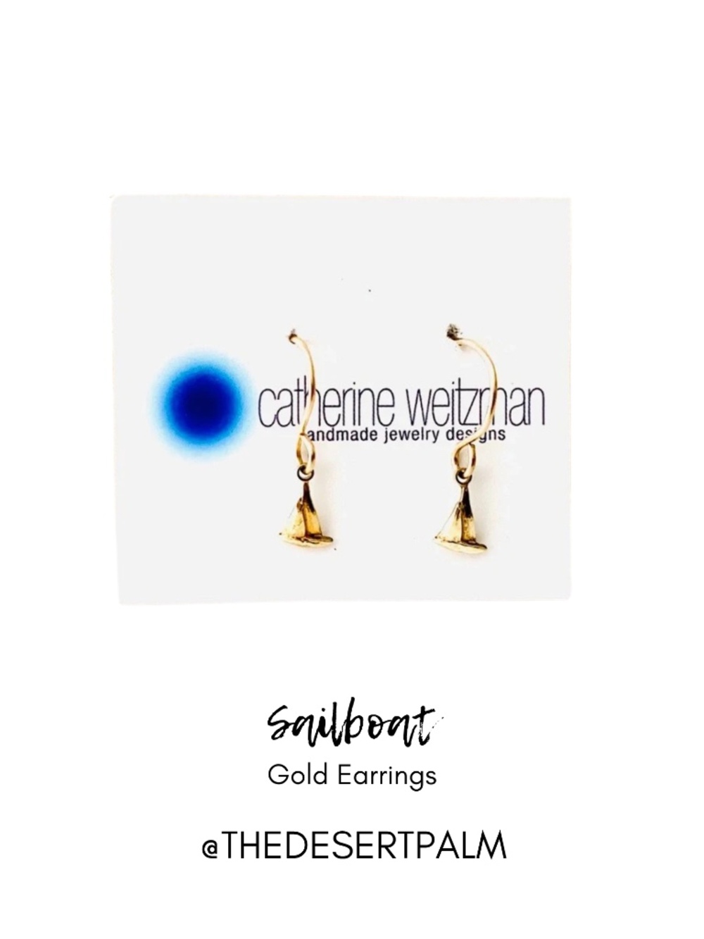 18K Gold Vermeil Sailboat Drop Earrings Handmade Hawaii